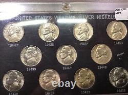 1942-1945 Complete Uncirculated Set Silver War Time Nickels 11 Coins Set in Case