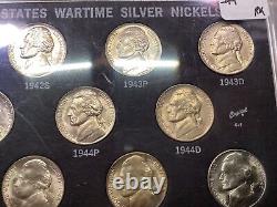 1942-1945 Complete Uncirculated Set Silver War Time Nickels 11 Coins Set in Case