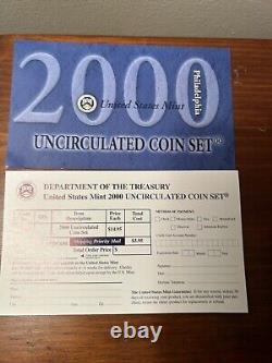 2000 US Mint Set Uncirculated, Complete, Philadelphia & Denver with state quarte