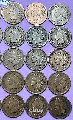 Complete Indian Head Cent Penny Set of 30 DIFFERENT Pennies dated 1880-1909 HC13
