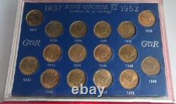 Complete Set Of Farthings George VI 1937-1952 Unc 16 Coin Set In R/mint Red Book