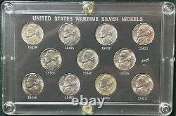 Complete Set of BU Wartime 35% Silver Nickels in Hard Plastic Holder 1942-1945