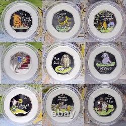 Silver Proof 50p Coins Winnie the Pooh & Friends Complete Set 9x Royal Mint